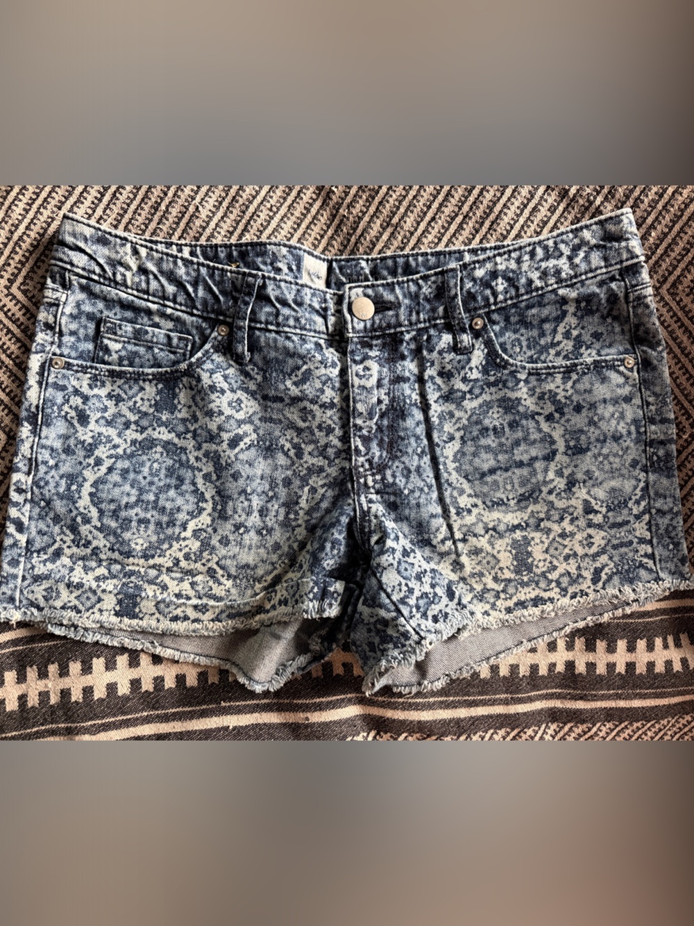Mossimo Supply Co. Blue Patterned Denim Cutoff Shorts
